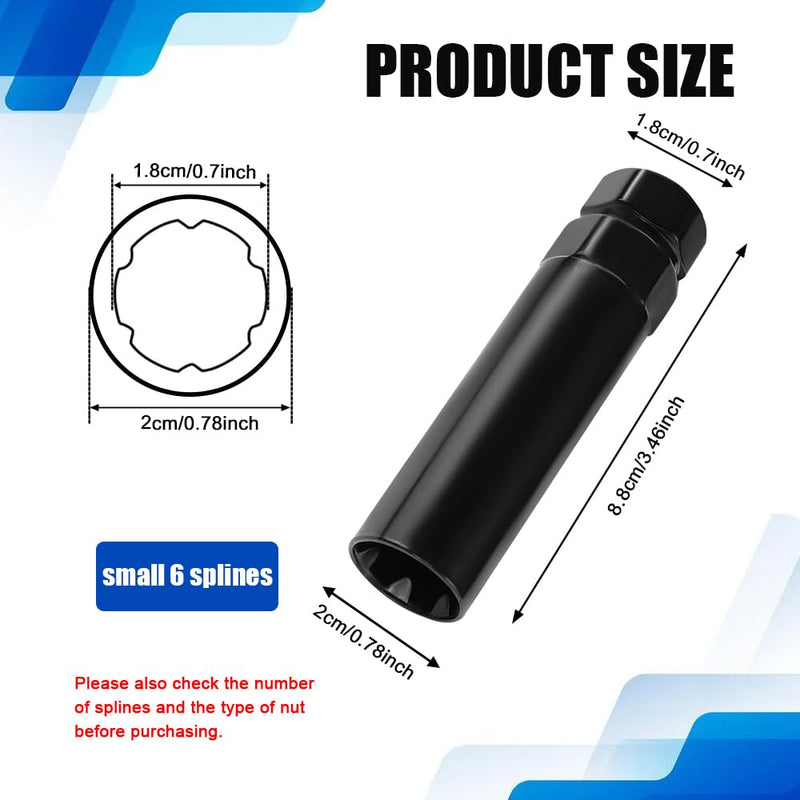 Small 6 Spline Lug Nut Socket, Wheel Lock Key Replacement for Six-Spline Wheel Lock Lug Nuts, Wheel Lock Removal Tool for 19 mm(3/4 Inch)&21 mm(13/16 Inch) Hex Socket Wrench (Small 6 Spline) Small 6 Spline