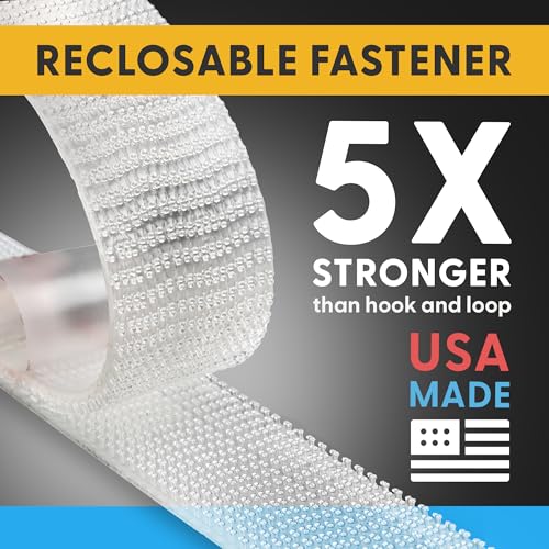 Industrial Strength - 10FT Clear Indoor/Outdoor Adhesive Mounting Tape - Self Mating Reclosable Fastener Compatible with 3M SJ3550 / SJ3560 Dual Lock 10 FT