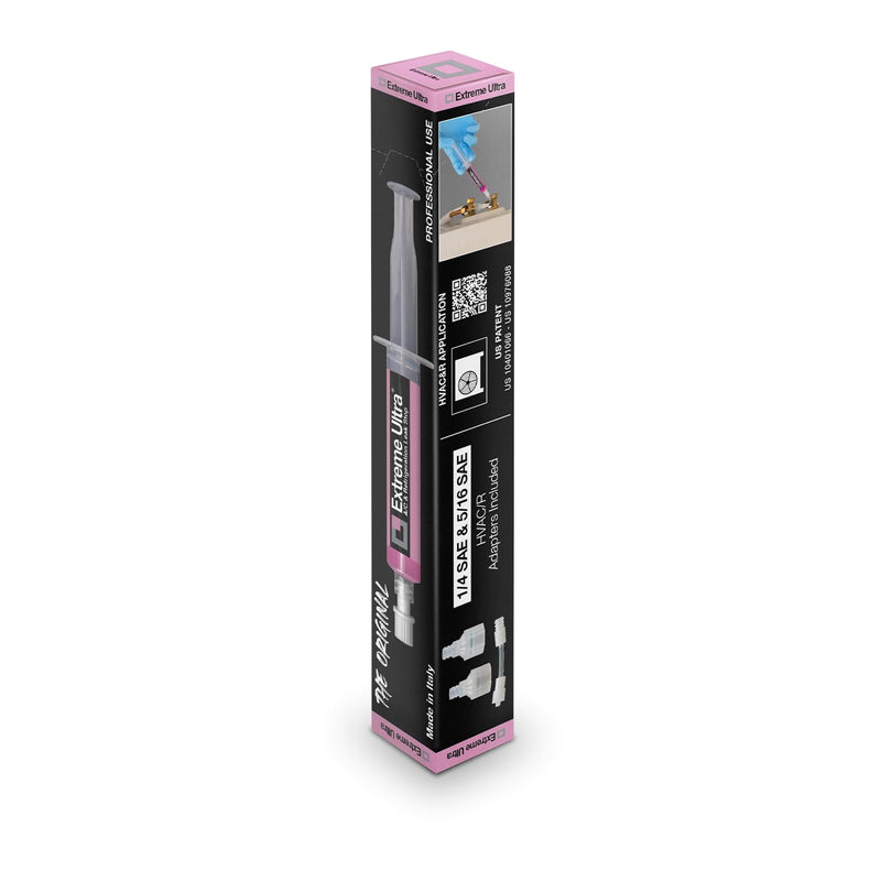 Extreme Ultra | A/C Leak Stop for HVAC/R Systems Up to 6 Tons (21 kW) | Works with All Refrigerants and Lubricants | Includes 1/4 SAE and 5/16 SAE Adapters | 0.2 fl oz (6 mL) Cartridge