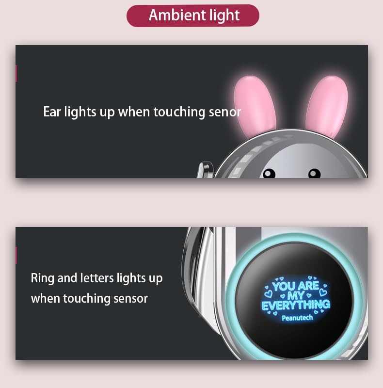 Auto Clamp Wireless Charging Car Mount, Pink Cute Rabbit Car Phone Holder | Automatic Clamp Cell Phone Mount, Hands-Free Fast Charger Cradle for Vehicle Pink Rabbit
