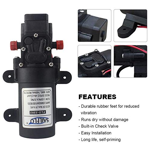 12v Water Pressure Diaphragm Pump 4.3 L/min 1.1 GPM 35 PSI with 360°Spin Faucet/Tap - Caravan RV Marine Boat