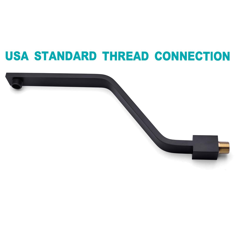 16 Inch S Shape Matte Black Shower Head Arm, Square Wall Mounted Shower Arm and Flange Included