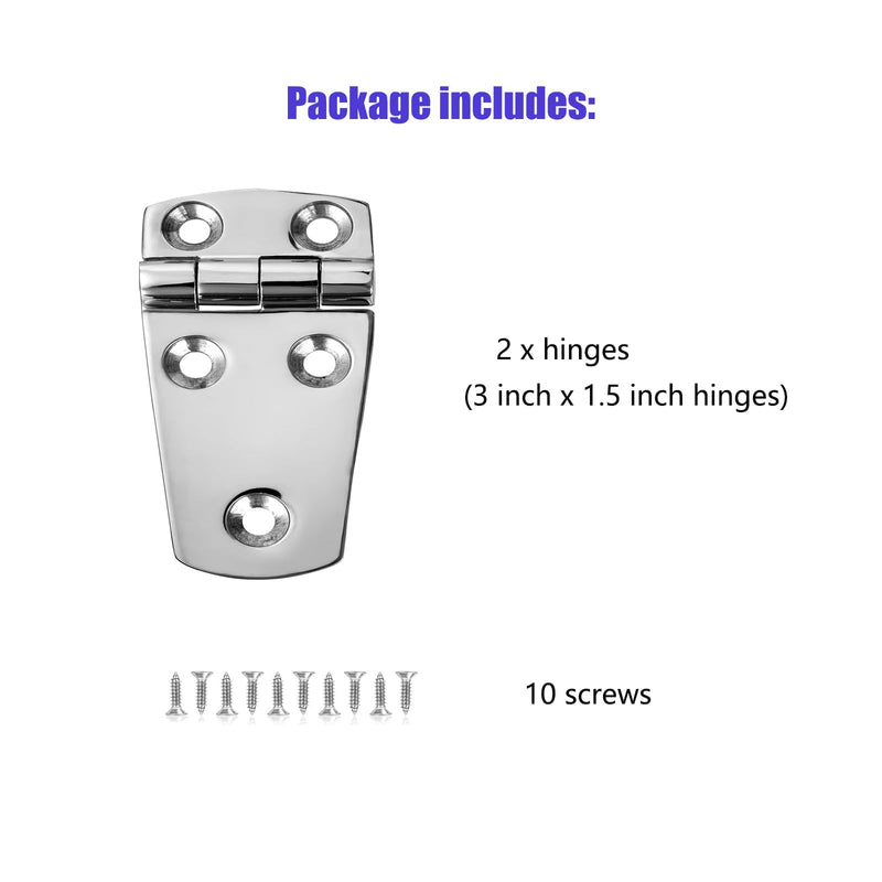 Marine Boat Hatch Hinges Stainless Steel, 3 inch x 1.5 inch(76 x 38mm) 5 Holes, No Noise, Heavy Duty 316 Stainless Steel with Screws (2 PCS) 3 x 1.5 inch（2 Pieces）