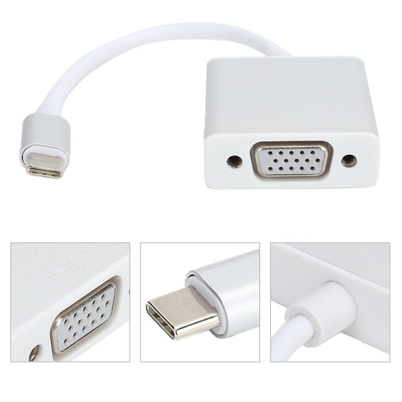 7.87in Aluminium Alloy Type-C Male to VGA Female Adapter 1080P USB 3.1 Plug and Play Portable Video Adapter for OS X Desktop Computer