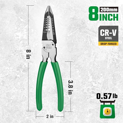 SK 8-Inch Multi-Use Wire Stripper, 4 in 1 Wire Stripping Tool