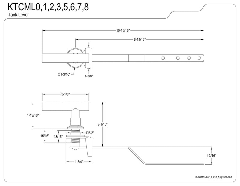 Kingston Brass KTCML7 Manhattan Front Mount Toilet Tank Lever, Left/Right Installation in Brushed Brass 10.94 x 4.25 x 1.38
