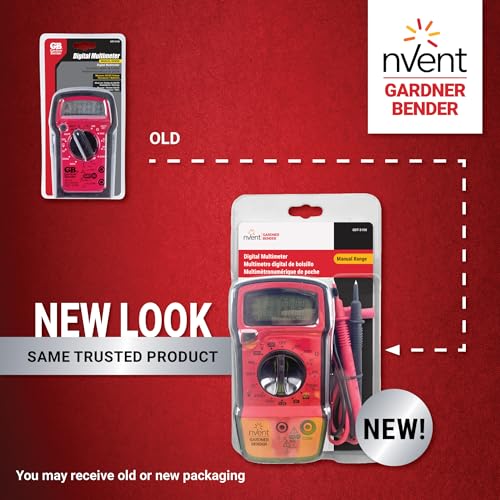nVent GARDNER BENDER GDT-3190 Digital Multimeter, 4-Function, 16-Range Red with Black Rubber Boot Manual 4 Function / 14 Range