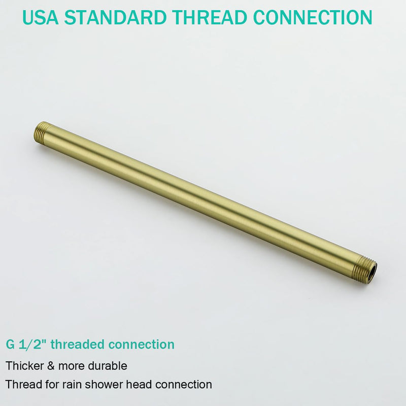 Brushed Gold Shower Arm with Flange 12 inch Stainless Steel Ceiling Mounted Shower Extension Arm Pipe for Rainfall Shower Head,SE-RD91038-12BG Round Flange-12″Brushed Gold
