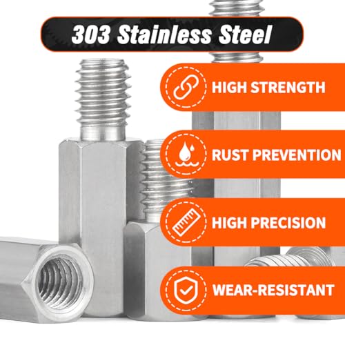 Hex Male-Female Standoffs, M5x20+8mm Standoff 50-Pcs 303 Stainless Steel