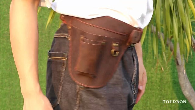 TOURBON Leather Tool Belt Gardener Florist Farmer Tools Holster Waist Pouch