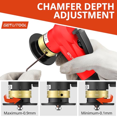 GETLITOOL Pneumatic Chamfering Tool 30000 RPM with 12C & 10R-Angle Blade Red