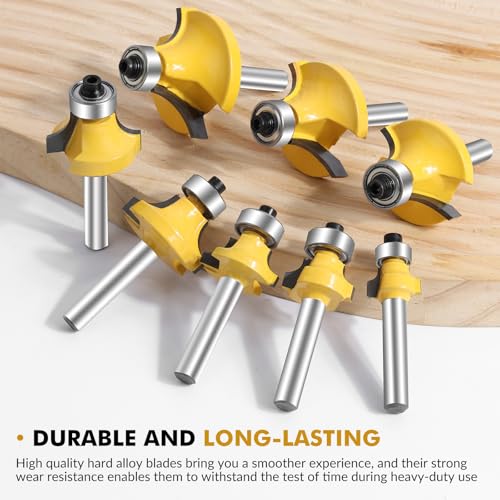 Boren 8-Piece Roundover Router Bit Set, 1/4" Shank