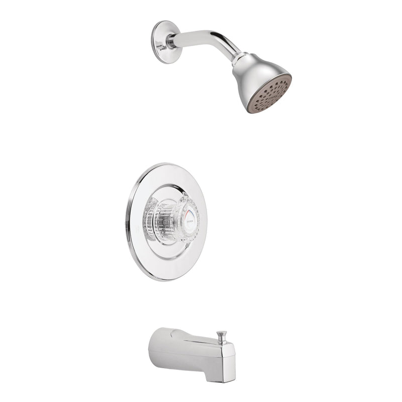 Moen Chrome Chateau Tub and Eco-Performance Shower Trim Featuring Showerhead, Shower Knob, and Tub Spout, Valve Required, T471EP (Pack of 1)
