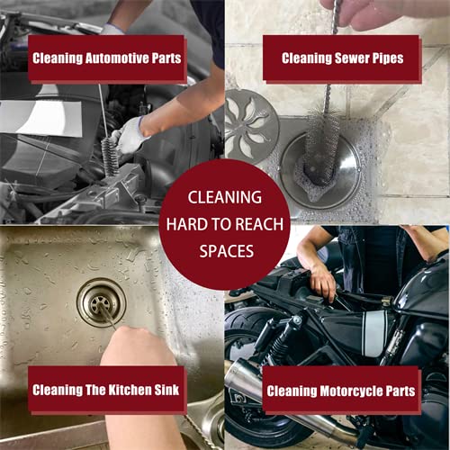 16 Inch Extra Long Pipe Cleaning Brush Set Stainless Steel Bristles, Stainless Steel Pipe Brush Steel Bottle Brush 8 Piece Variety Pack for Auto Parts, Bottles,Tubes, Etc. 16 Inch