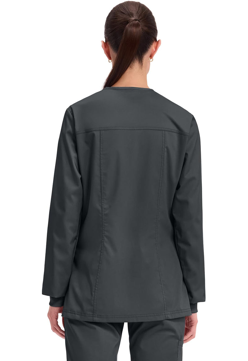 Cherokee Womens Scrub Jacket Nurse Snap Front Medical Uniform with Pockets, 2-Way Stretch, Easy Care Soft Fabric - WW310 Medium Black