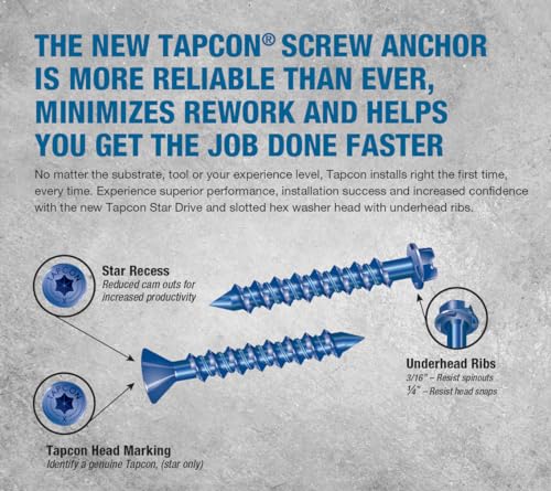 Tapcon 3/16" x 2-3/4" Star Torx Head Concrete Anchor Screws 3175407V2 | 100 Pack | Drill Bit Included