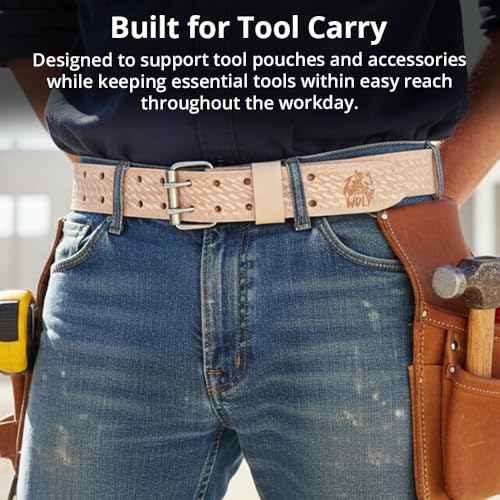 WOLF XP WTH2160I Heavy-Duty Genuine Leather Work Belt | 2-inch Wide Tool Waist Belt | Cinturón de Cuero de Trabajo Para Hombres | Tool Belts for Men | Contractors Handyman Construction Medium