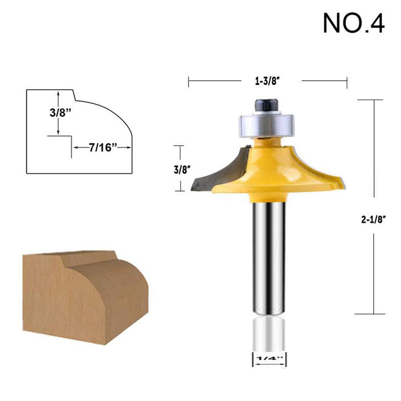 LEATBUY 1/4-Inch Shank Router Bit Set 4 PCS, Round Over Raised Panel Cabinet Door Ogee Rail and Stile Router Bits, Woodworking Wood Cutter, Table Carbide Groove Tongue Milling Tool(1/2-Single) 1/2-Single