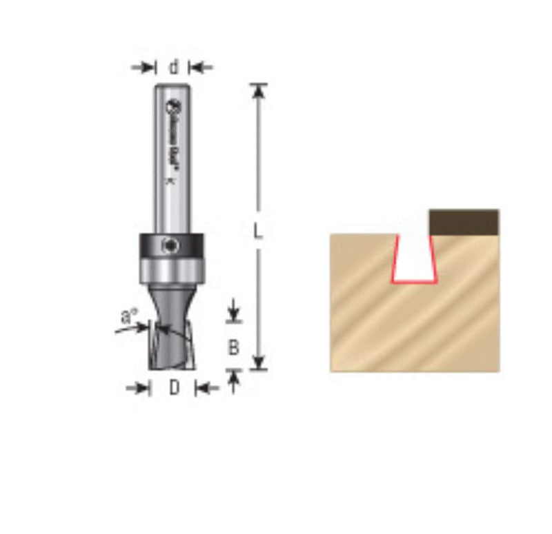 Amana Tool - 45882 Carbide Tipped Keller Dovetail 7 Deg x 7/16 Dia x 3/4 x 1/4" Shank