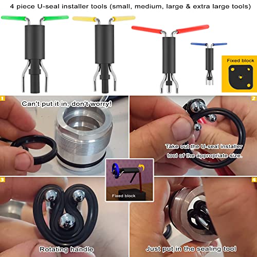 Hydraulic Seal Installation Tool Set, Hydraulic Cylinder Seal Twistor Kit with Two-Sided Seal Pick, UCup Twistor Cylinder Rod Seal Packing Install Kit (6pcs)