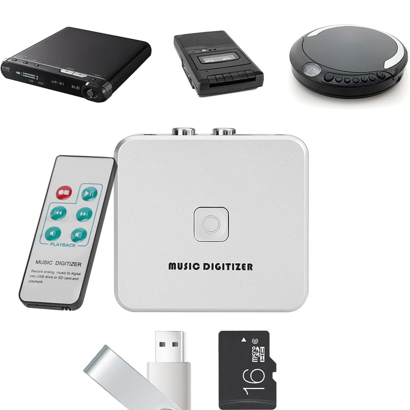 Music Digitizer Analog to MP3 Converter, Records Cassette Tapes Audio Converter Tape Storage Conversion Stereo Sound Portable for Home Digitization Digital Collection