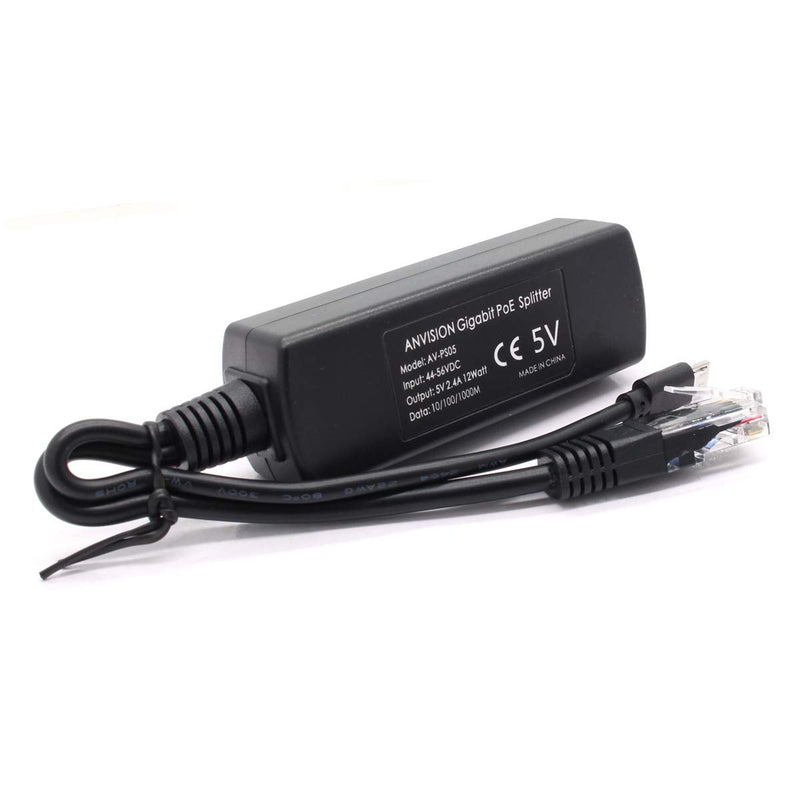 ANVISION 4-Pack Gigabit PoE Splitter, 48V to 5V 2.4A Micro USB Ethernet Adapter, Compatible with Raspberry Pi 3B+, IP Camera and More
