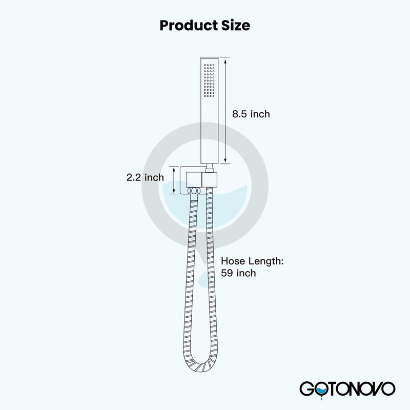 gotonovo Wall Mount Solid Brass Matte Black Bathroom System Square Hand Held Shower Head With Wall Connector and Hose Set Handheld Combo Set