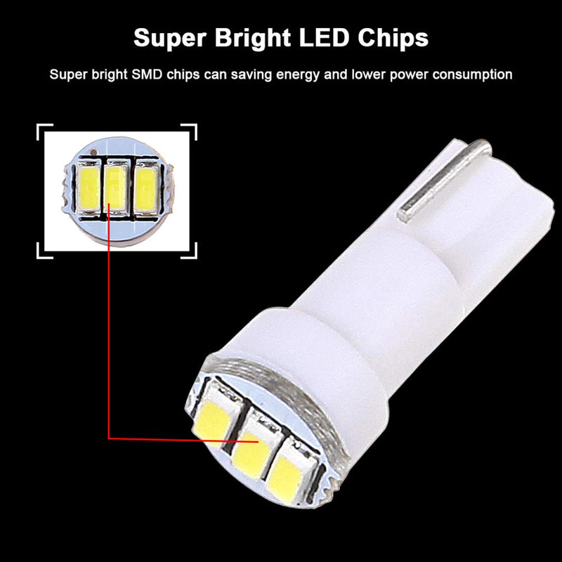 cciyu 10 Pack White T5 73 Wedge 3-3014SMD Instrument Gauge Dash Light LED Bulbs Replacement fit for 1996-1997 1999-2003 For GMC Yukon XL 1500 K3500 Suburban K2500 K1500 Savana 1500 Sierra 2500 HD