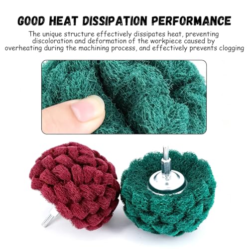 6 Pcs Scouring Pads Non Woven Abrasive Drill Cleaning Kit, Abrasive Buffing Polishing Wheel Drill Attachment Set, 3 Green and 3 Red Green/Red