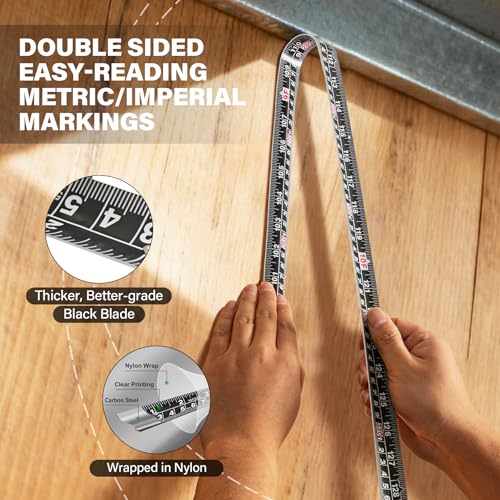 HAUTMEC Tape Measure 16ft/5m Dual Scale Metric Measuring Tape, Auto-Lock with Nylon Coated Blade & Rubber Case, for Construction, Woodworking, DIY HT0100