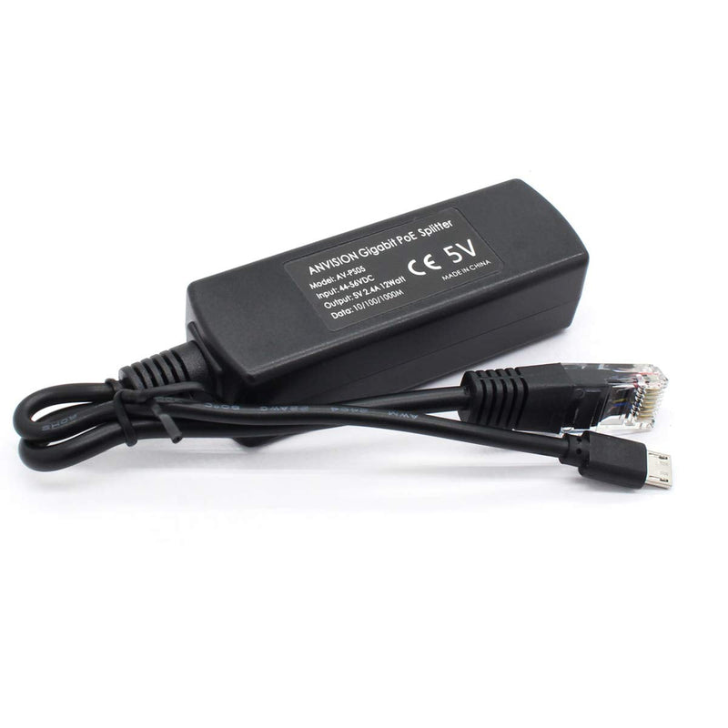 ANVISION 2-Pack Gigabit PoE Splitter, 48V to 5V 2.4A Micro USB Ethernet Adapter, Compatible with Raspberry Pi 3B+, IP Camera and More