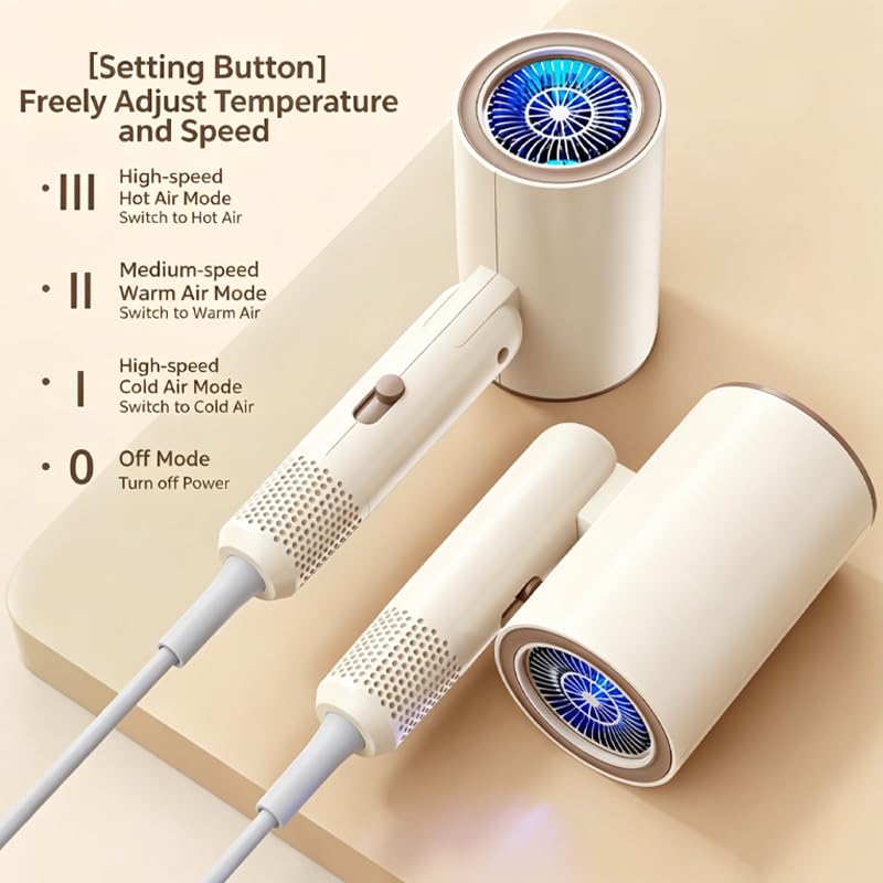 Professional Ionic Hair Dryer with Concentrator, Lightweight Fast Drying Blow Dryer for Curly & Straight Hair, Travel Hairdryer with 3 Heat/2 Speed Settings & Cool Shot Khaki