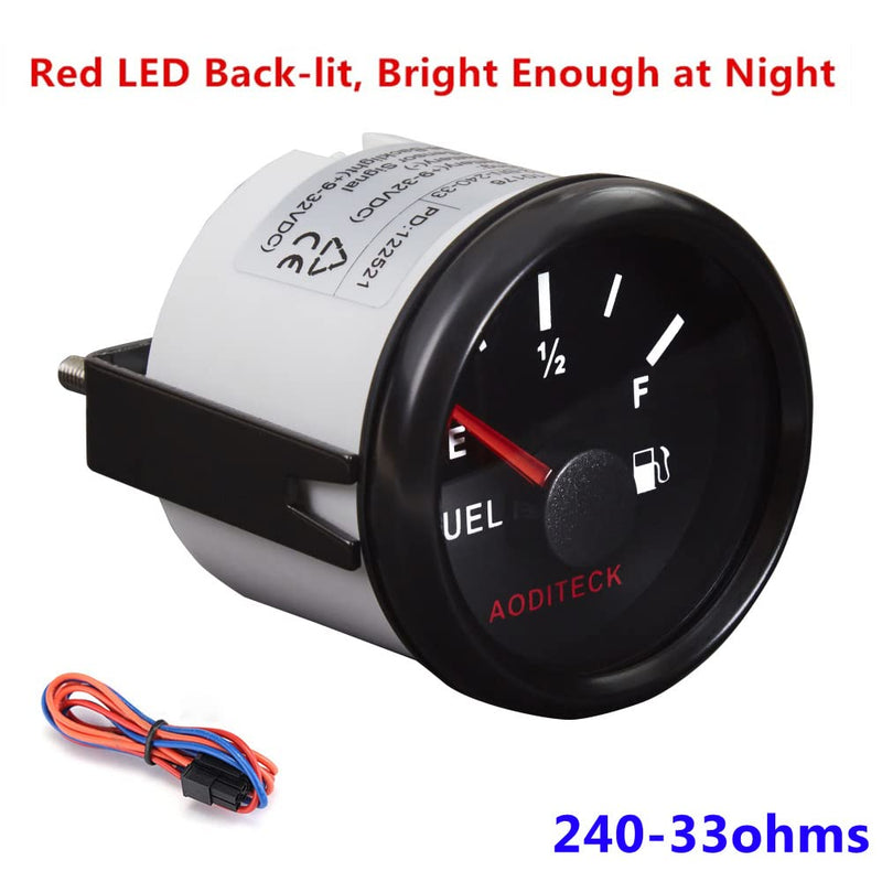 Marine Fuel Gauge for Boat Gas Gauge Fuel Level Gauge for Car Truck Vehicle Diesel Automotive Replacement Aftermarket Gauge for Car Truck Vehicle SUV 240-33ohm with Backlight All Black, 5 Scale(Fuel Gauge)