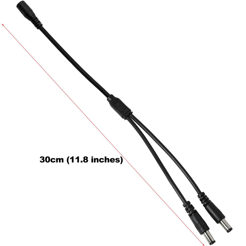3PCS DC Power Splitter Cable 1 Female to 2 Male 5.5mmx2.1mm DC Barrel Plug Y Splitter Adapter Cord for 12V CCTV Security Camera 30CM 20AWG Thick Wire Black