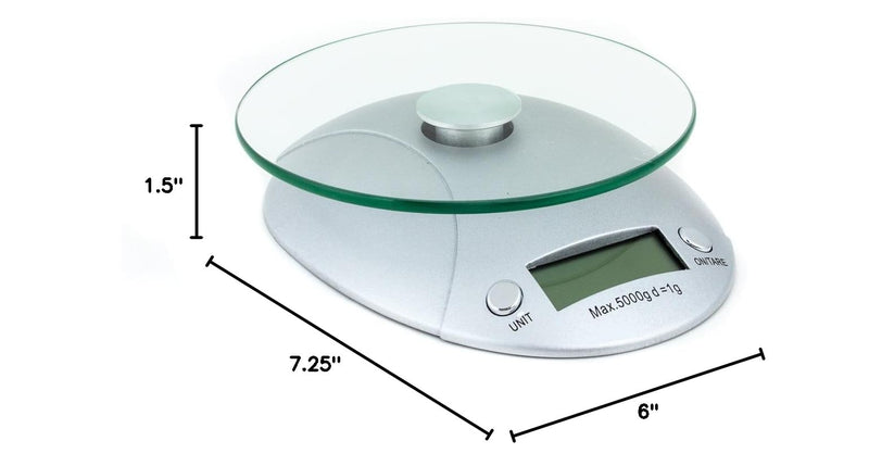 Fox Run Digital Kitchen Scale with Removable Glass Tray, 7.25 x 6 x 1.5 inches, Multicolored