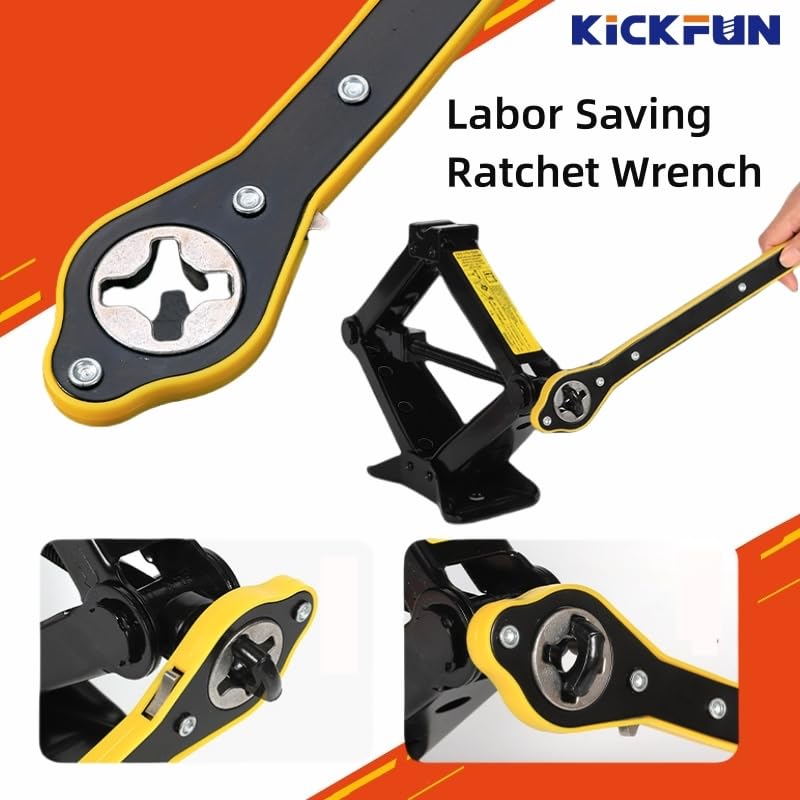Auto Labor-Saving Jack Ratchet Wrench for Car Scissor Jack, 360°Swivel Tire Wheel Jack Lift Speed Handle Repaire Tool for Car/Vans/Travel/SUVs,Cross Head with Conver