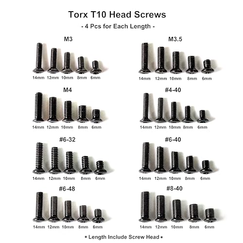 Oval Head Torx Red Dot Screw Kit 12.9G M3/M3.5/M4/#4-40/#6-40/#8-40/#6-32/#6-48, 6mm/8mm/10mm/12mm/14mm 4Pcs Each