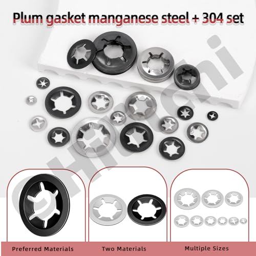 Hilitchi 209Pcs 9 Sizes Internal Tooth Star Lock Washers Set include: M2 M2.5 M3 M4 M5 M6 M8 M10 M12 304 Stainless Steel Quick Speed Locking Washers Steel Black Oxide Finish Locking Washer withTweezer