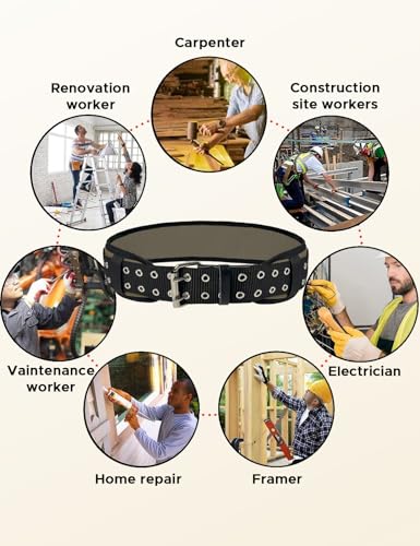 Heavy-Duty Padded Work Belt with D Rings,Tool Belt Fits Waists 31 To 49 Inches，Adjustable Holds Most Tool Belt Pouches Green (4 inches) The wide of padded is 4"