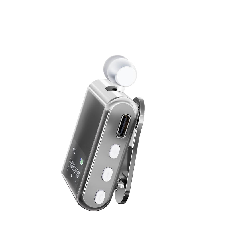 K89 Wireless Business Bluetooth Headset with LCD Display, Retractable Single Ear BT5.4 Earphone, Caller ID and Battery Level Indicator, Clip-On Hands-Free for Music, Driving, Sporting (Grey) Grey