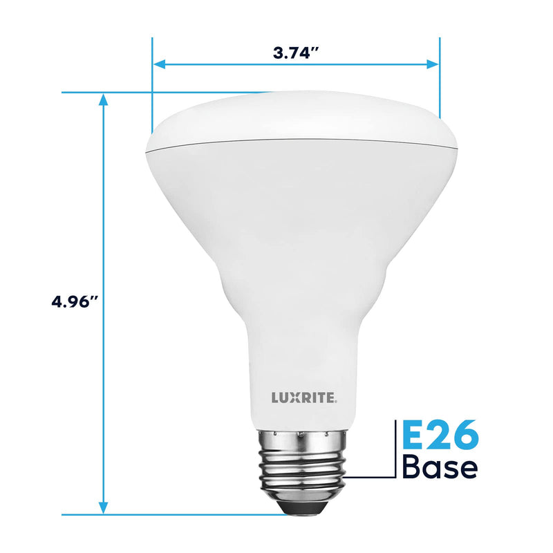 LUXRITE 4-Pack BR30 LED Bulb, 65W Equivalent, 3000K Soft White, Dimmable, 650 Lumens, LED Flood Light Bulbs, 8.5W, Energy Star, E26 Medium Base, Damp Rated, Indoor/Outdoor - Living Room and Kitchen 3000k (Soft White) 4 Count (Pack of 1)