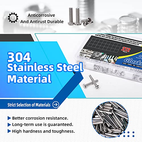 Glarks 152Pcs 1/4"-20 Phillips Pan Head Screws & 1/4" Outer Hexagon Screws with Hex Nuts and Flat Washers Lock Washers Assortment Kit, 304 Stainless Steel Hardware Machine Screws Assortment Set 1/4"
