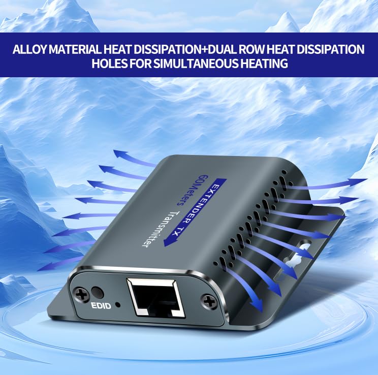 HDMI Extender Over Ethernet, HDMI Over cat6/cat5e, 1080P@60Hz up to 200FT HDMI to RJ45 Converter with POC & EDID Copy,by UTP Cat5e/6/7 OFC Cable, Plug and Play with 5V Power Adapter HD EXTENDER 60M