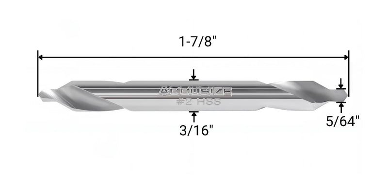 Accusize #2 HSS Center Drill, 0530-0200x10 | No.2, 3/16" x 5/64" x 1-7/8", 10 Pcs Pack, H.S.S. Center Drill Bits NO.2, 3/16" x 5/64" x 1-7/8", 10 pc