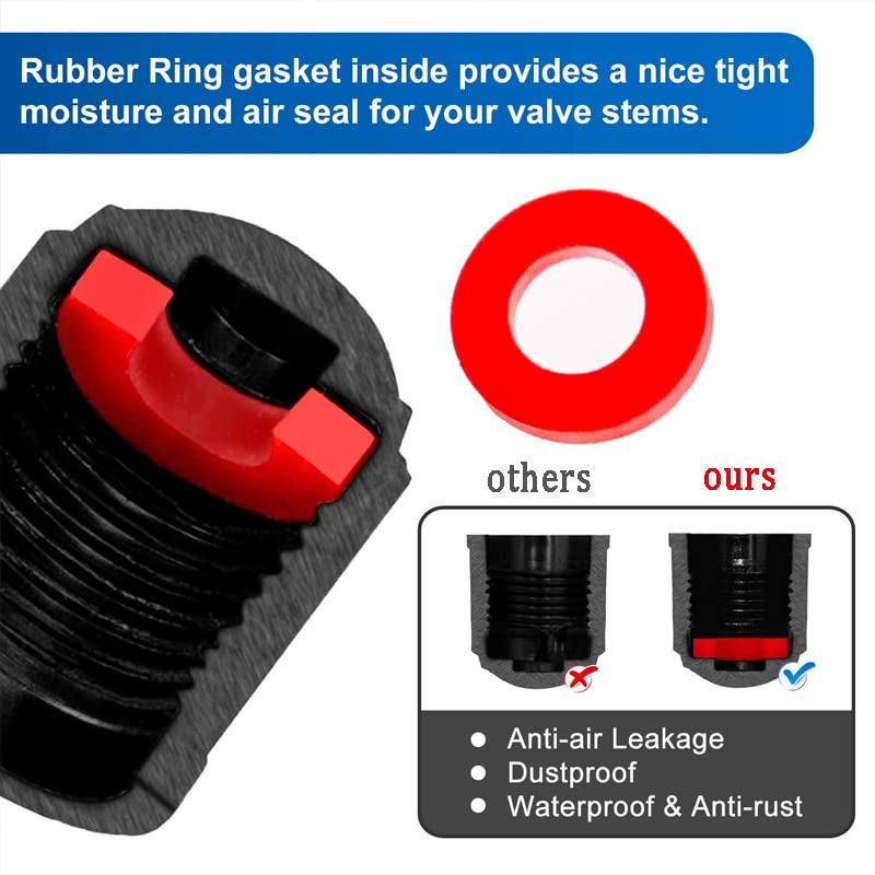 The Upgraded Version has a Sealing Ring Tire Valve Stem Caps (12pcs Black)