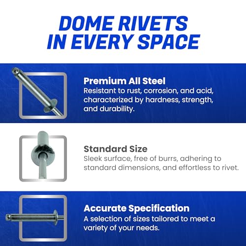 Fastenere Pop Rivets - 1/4" x 1" (25 pcs) Heavy Duty, Open-End, Low Carbon Steel, Dome-Head Blind Rivets, Corrosion-Resistant & High Shear Strength, 8-16 Gap 0.876"-1.00" 1/4" x 1" (8-16) (25 Pack)