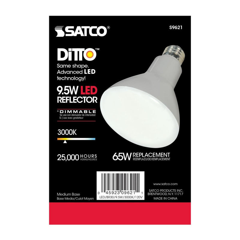 Satco S9621-9.5 Watt BR30 LED Reflector Soft White Light Bulbs - 105 Degree Beam Angle - 3000K - E26 Medium Base - 120 Volt - Dimmable - 750 Lumens - 6 Pack