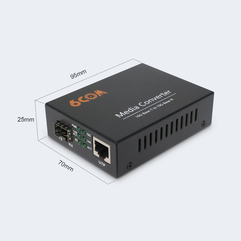 6COMGIGA 10G Fiber Media Converter,1x 1000M/2.5G/5G/10GBase-T Auto-Negotiation RJ45 Slot to 1x 10GBase-X SFP+ Slot,Support 10GBase-SR/LR/BIDI Transceiver, 10 Gigabit Ethernet Media Converter 1XRJ45 to 1XSFP+