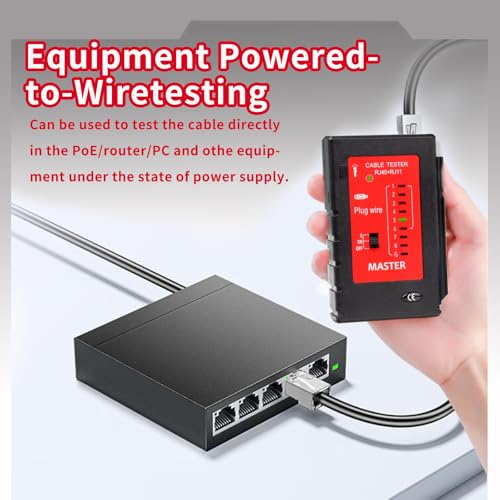 Network Cable Tester Ethernet Continuity Test Tool RJ45 RJ11 RJ12 CAT5 CAT5e CAT6 CAT6a UTP Wire POE Port Phone line Speed Short Circuit Checker BLACK
