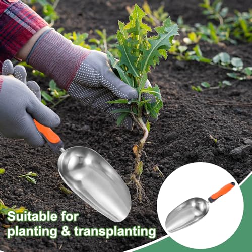 HARFINGTON Garden Soil Scoop 14.57 x 4.13 Stainless Steel Hand Shovel Spade with Handle for Planting Weeding Digging